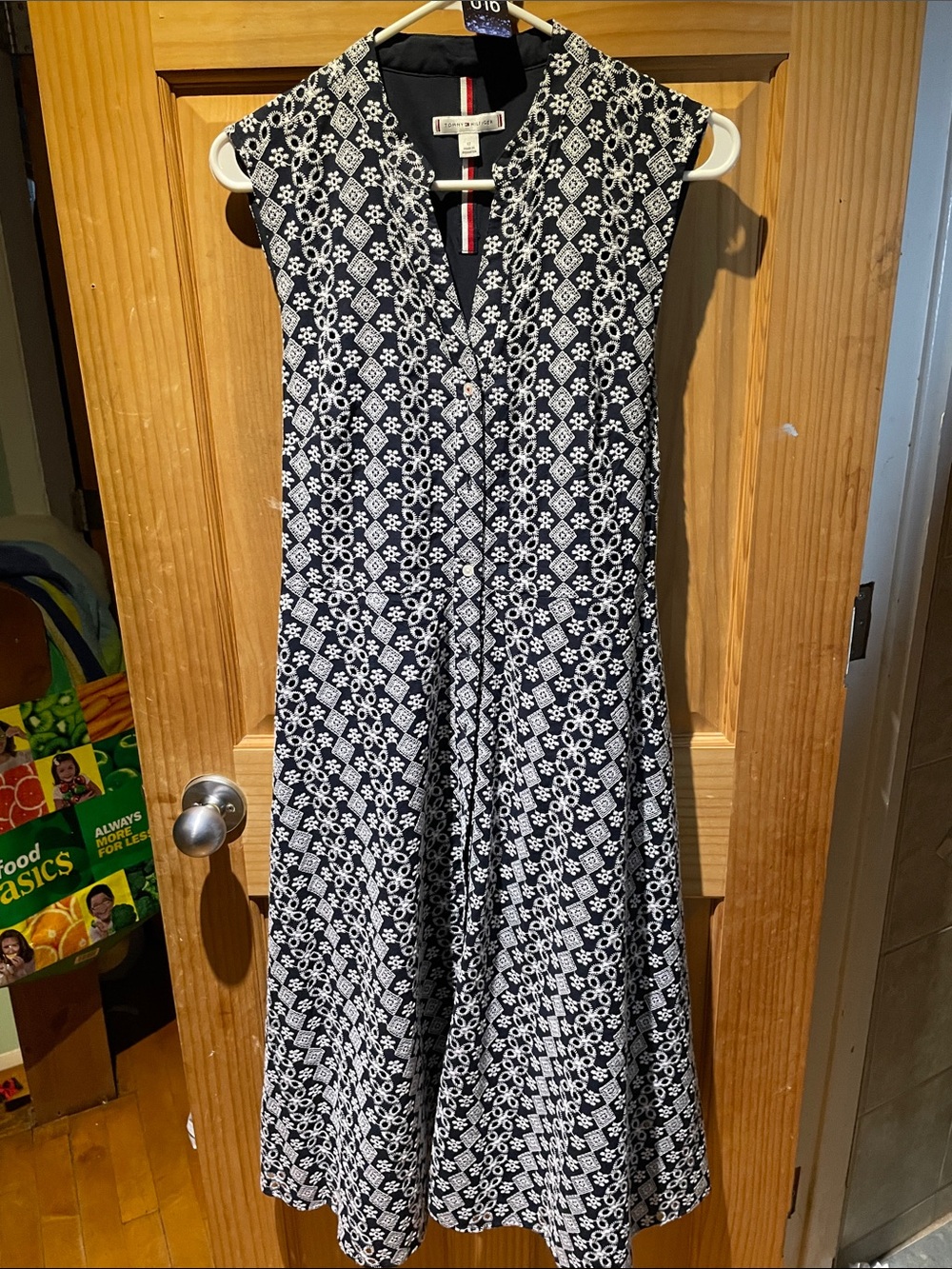016: Tommy Hilfiger navy and White embroidered Sleeveless Midi Dress